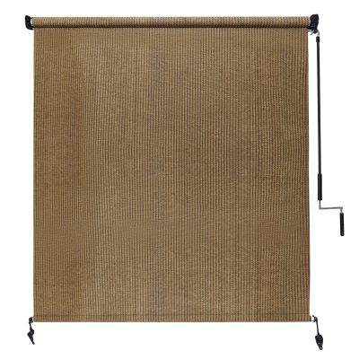 Amagenix Outdoor Roller Shade 7'(W) X 8'(H), Exterior Cordless Patio Shades Roll Up Outdoor Blinds with 90% UV Protection, Two-Section Poles with One-Piece Fabric, Coffee Brown