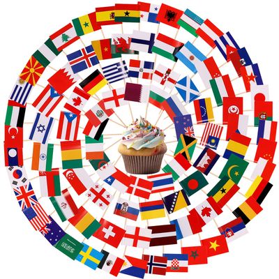 200pcs Mini Countries Toothpick Flags, Mini Flags on Sticks with 100 Different Nations Double Sided World Countries Cupcake Toppers for Cupcake Dishes Fruit Platter Decoration