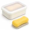 AIDIMMING Leak Proof Silicone Travel Soap Case with Clear Lid & Drain Pad, Compact Bar Soap Container, Portable Soap Holder for Standard Bar Soap & Handmade Soap, Travel Camping Gym (Clear&Offwhite) view 1