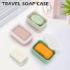 AIDIMMING Leak Proof Silicone Travel Soap Case with Clear Lid & Drain Pad, Compact Bar Soap Container, Portable Soap Holder for Standard Bar Soap & Handmade Soap, Travel Camping Gym (Clear&Offwhite) view 2