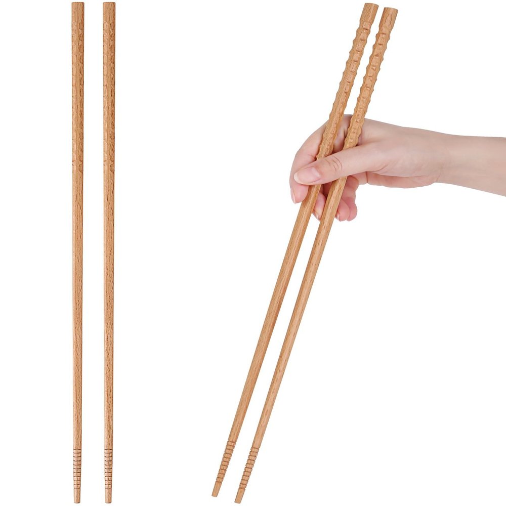 Donxote 16.5 inches Cooking Chopsticks, 2 Pairs Extra Long Anti-Slip Chopstick, Reusable for Noodles Frying Hotpot Wooden Kitchen Chop Sticks