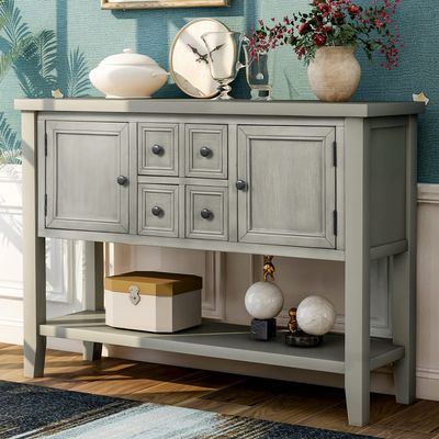 HomeLoft Basics Cambridge Series Buffet Sideboard Console Table with Bottom Shelf (Antique Gray)