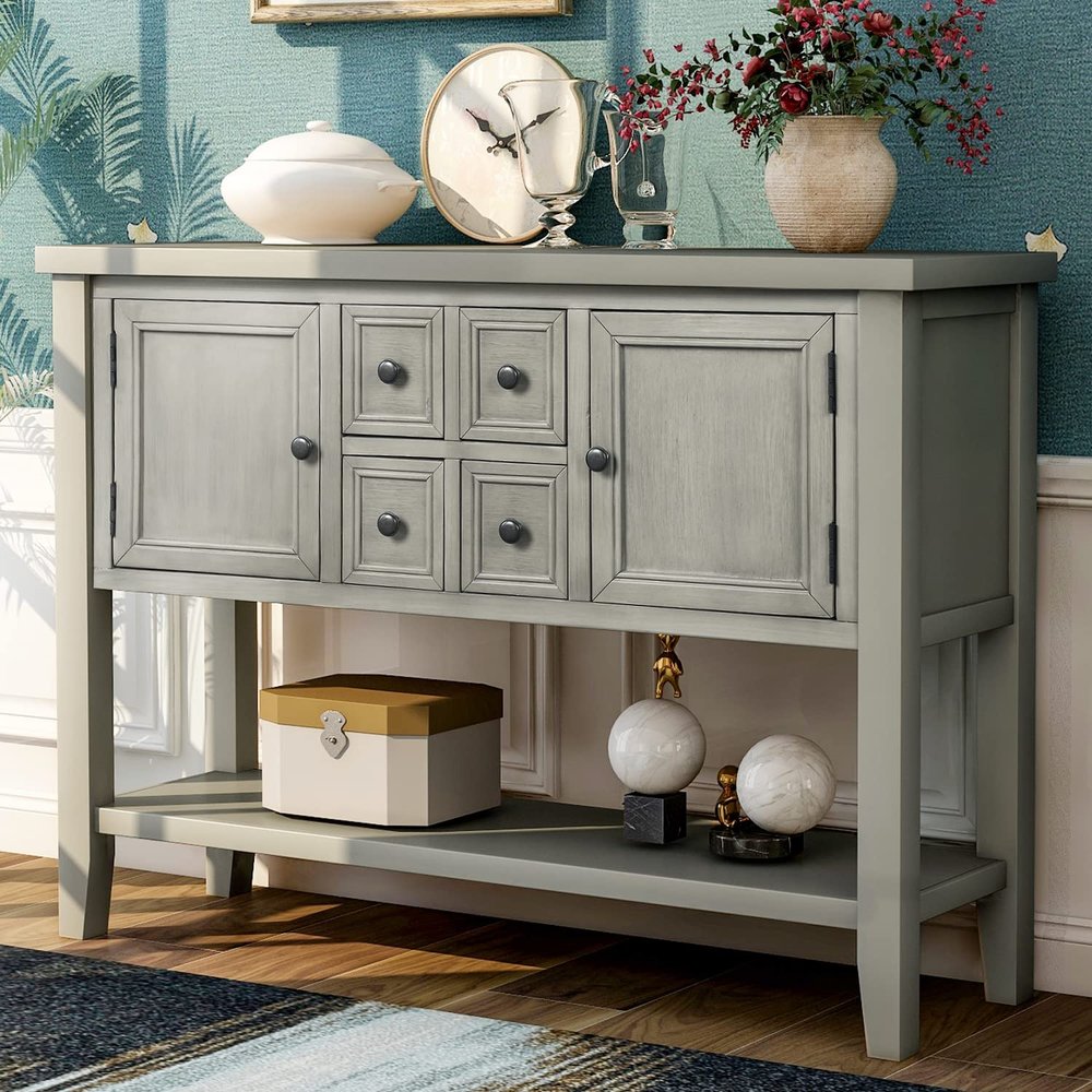 HomeLoft Basics Cambridge Series Buffet Sideboard Console Table with Bottom Shelf (Antique Gray)