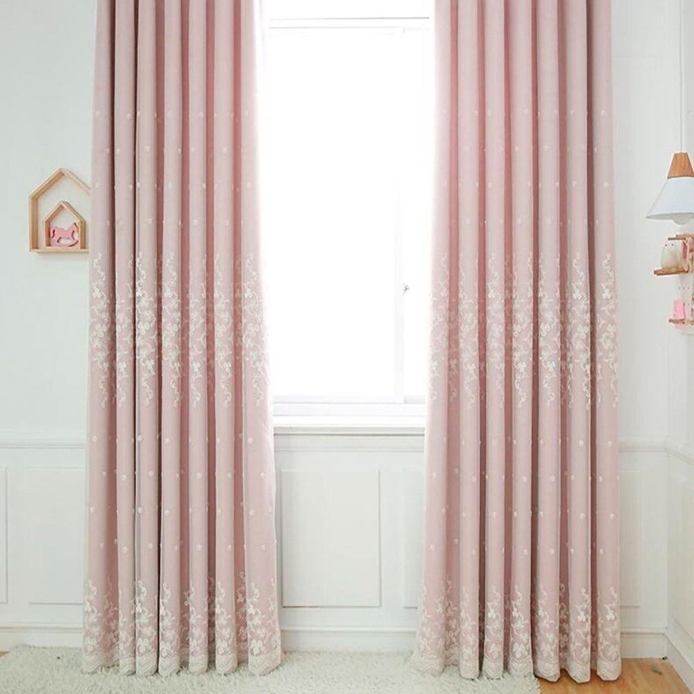 Beydodo Blackout Curtains 84 inches Long, Living Room Darkening Curtains 2 Panel Sets Solid Pink with Embroidered Sheer, Polyester Blackout Curtains Pinch Pleated 52 x 84inch