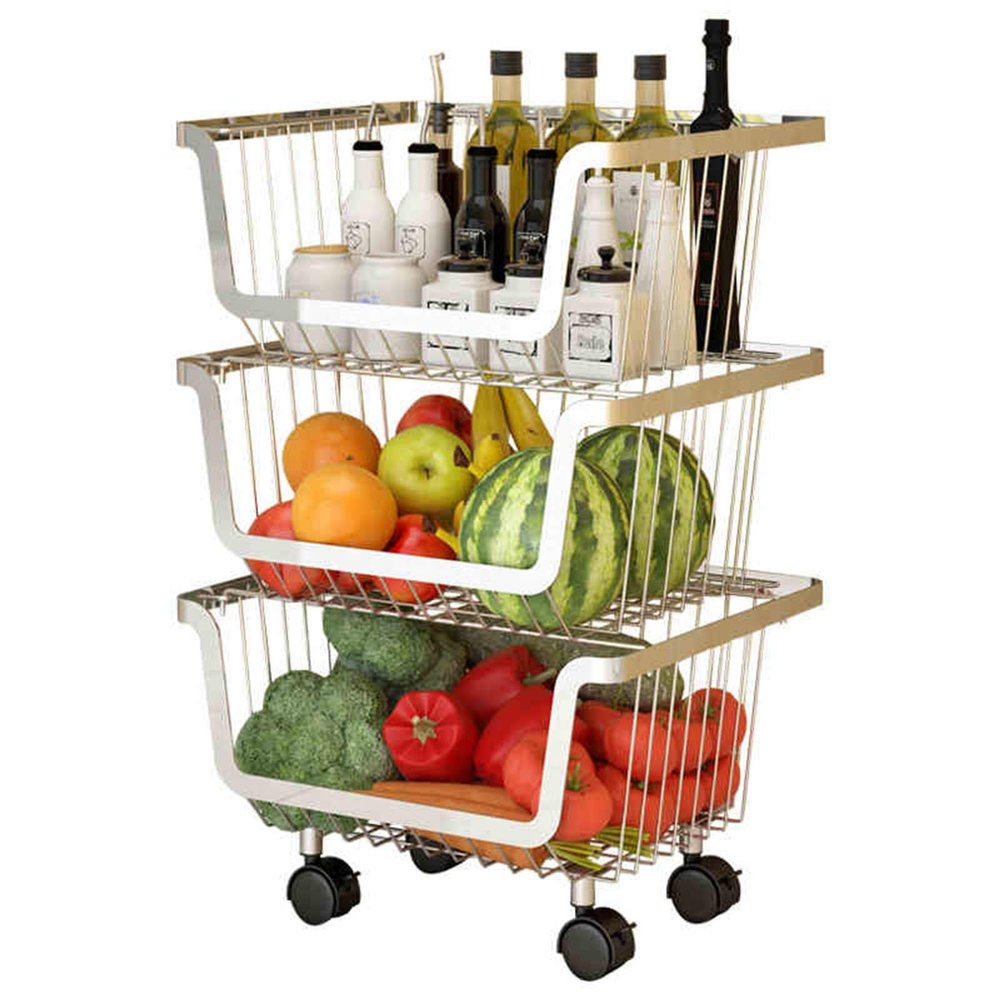 ERoomQ 3 Tier Rolling Basket Cart, Multi-Purpose Storage Cart Microwave Stand for Kitchen, Cabinet, Bathroom, Office Pantry and More