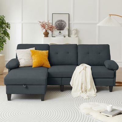 Soscana Sectional Sofa for Living Room, 84" Small L Shaped 3 Seater Couch with Reversible Chaise Polyster Fabre for Apartment Small Space, Dark Grey