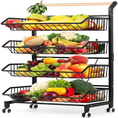 4 Tier Fruit Vegetable Storage Basket Rolling Cart with Handle and Wheels Trolley Cart for Kitchen Storage Organization (D 1)