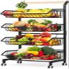 4 Tier Fruit Vegetable Storage Basket Rolling Cart with Handle and Wheels Trolley Cart for Kitchen Storage Organization (D 1) view 1