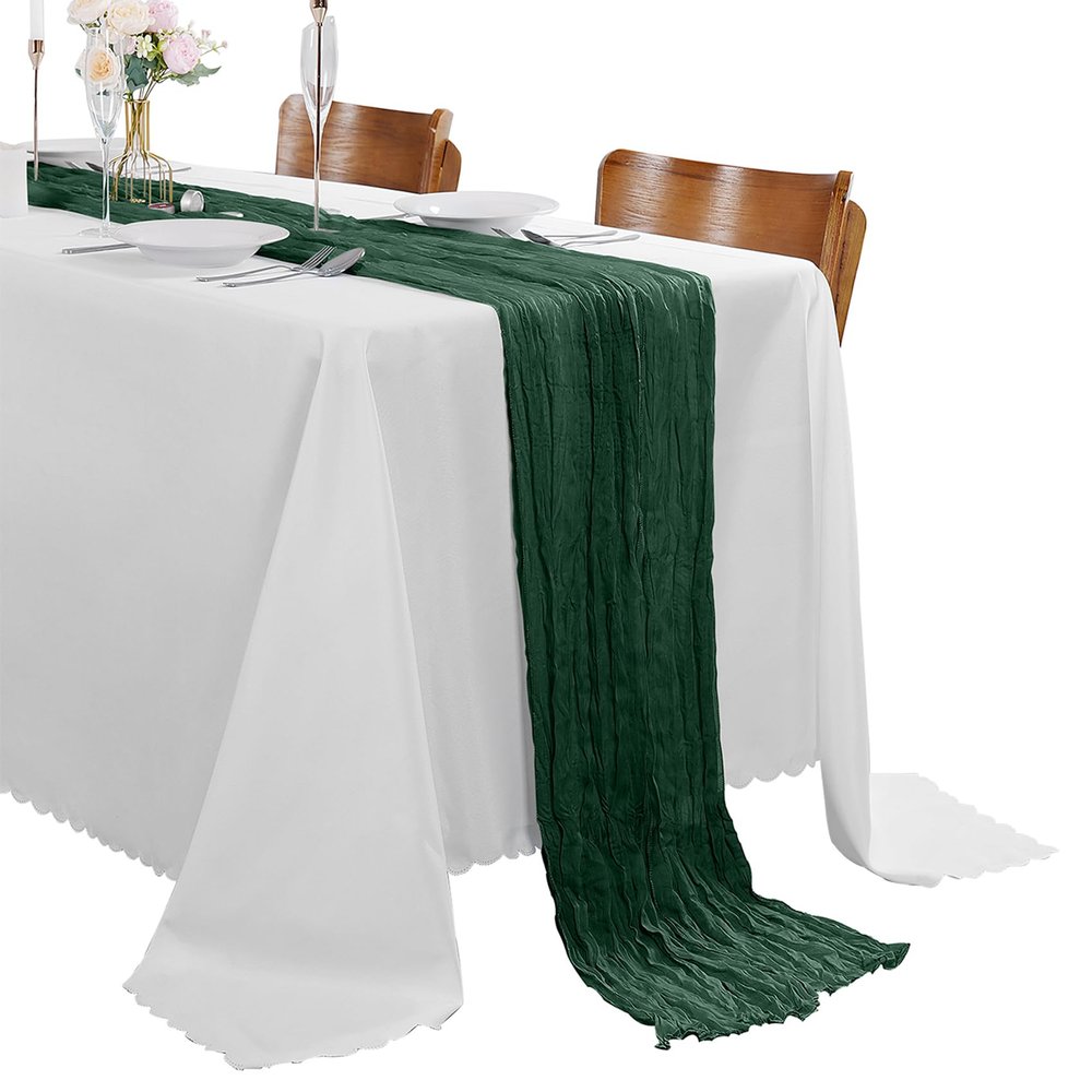 30 Pack Emerald Green Cheesecloth Table Runner 9FT Rustic Sheer Table Runners 17x108 Inch Gauze Boho Runner for Wedding Bridal Baby Shower Birthday Party Table Decorations