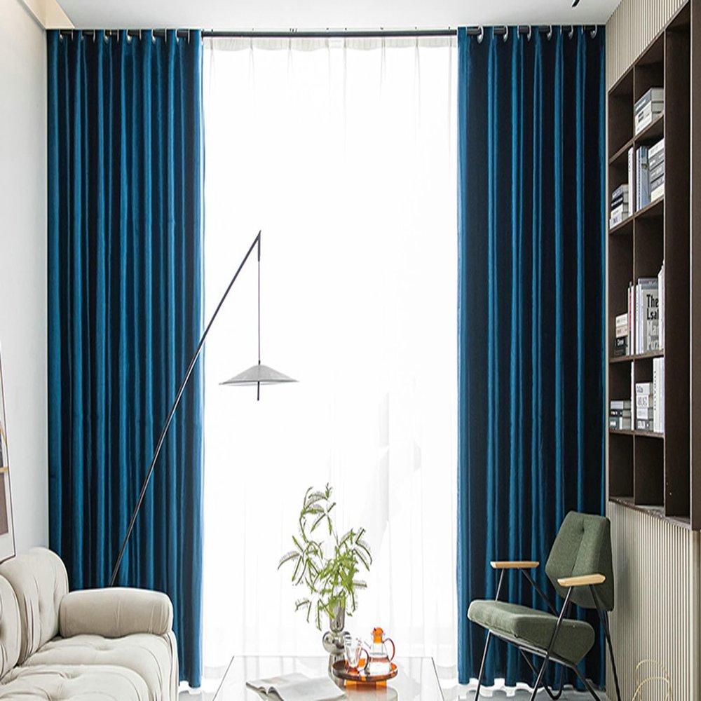 Beydodo Grommet Curtains 72 inch Length, Living Room Curtains for Windows 2 Panel Sets Solid Blue, Curtains Velvet 54 x 72inch