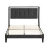 Full Size Upholstered Platform Bed Frame with headboard and Sturdy Wooden slats, high Load Bearing Capacity, Non Slip and noiseless, no Springs Required, Easy to Assemble, Dark Gray Bed view 3