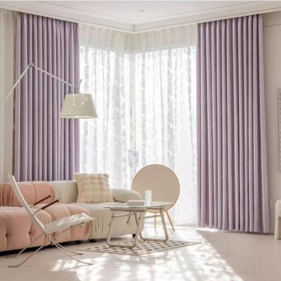 Beydodo Drapes for Living Room 90 inch Length 2 Panels, Farmhouse Curtains for Bedroom Solid Purple Khaki Jacquard, Chenille Blackout Curtains Grommet 54 x 90inch