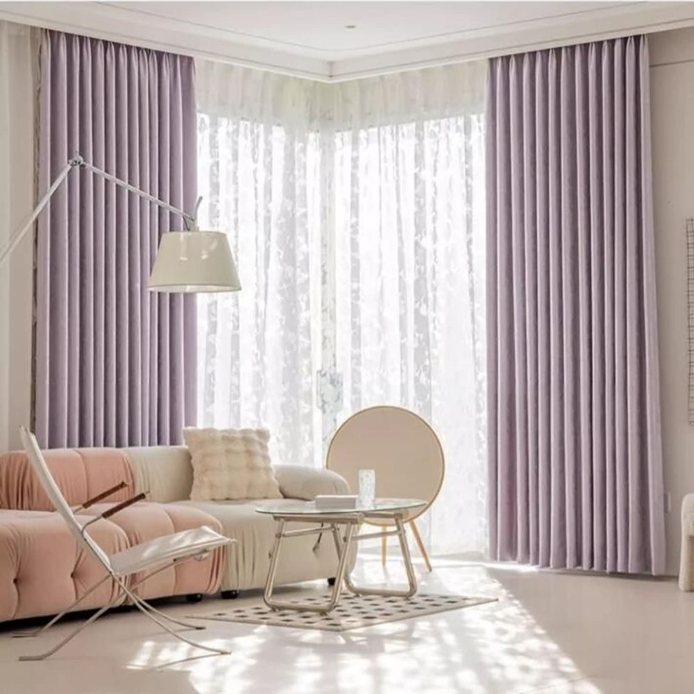 Beydodo Drapes for Living Room 90 inch Length 2 Panels, Farmhouse Curtains for Bedroom Solid Purple Khaki Jacquard, Chenille Blackout Curtains Grommet 54 x 90inch