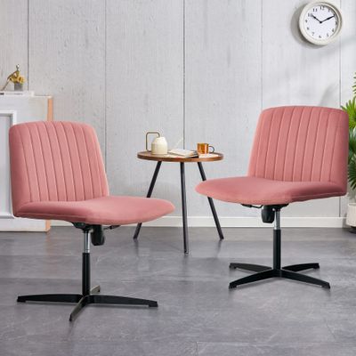 Generic Pink Velvet Material. Home Computer Chair Office Chair Adjustable 360 Swivel Cushion Chair with Black Foot Swivel Chair Makeup Chair Study Desk Chair. No Wheels Set of 2