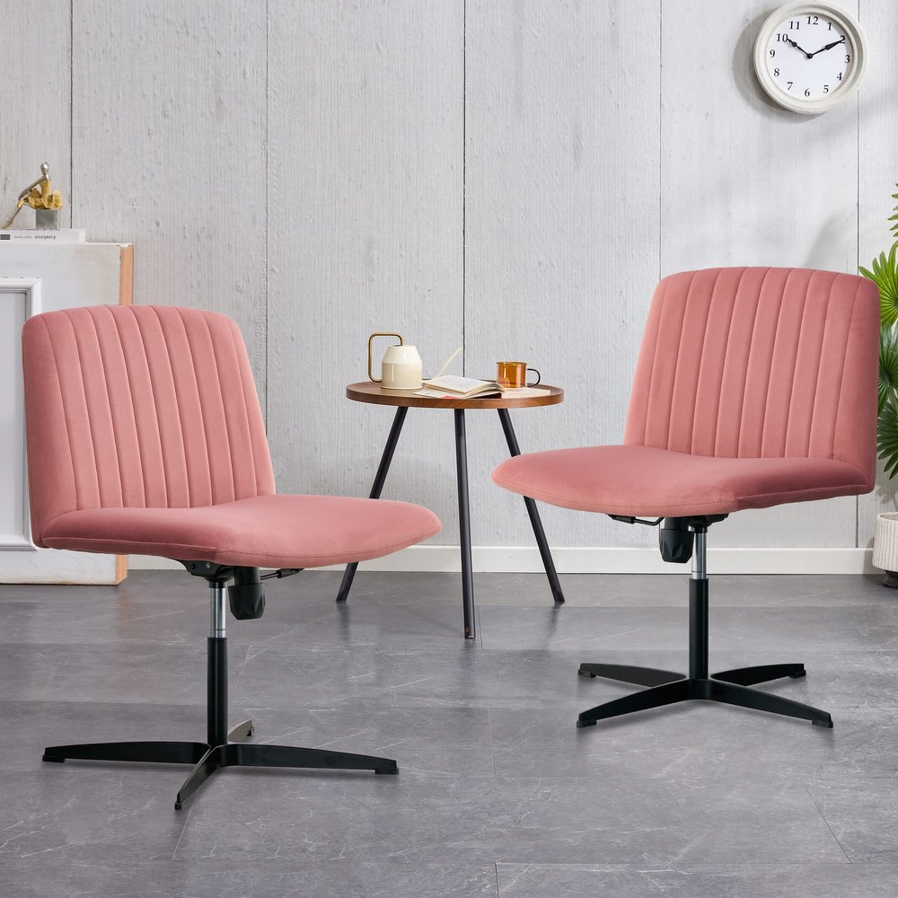 Generic Pink Velvet Material. Home Computer Chair Office Chair Adjustable 360 Swivel Cushion Chair with Black Foot Swivel Chair Makeup Chair Study Desk Chair. No Wheels Set of 2