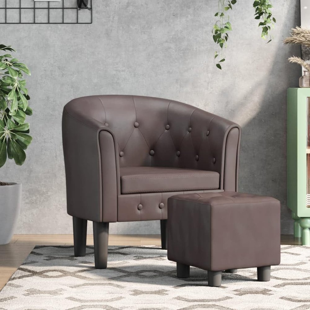BUKSCYJS Floor Chair Arm Chair Living Room Chairs,Sleeper Sofa Tub Chair with Footstool Brown Faux Leather,for Apartment Living and Home Office