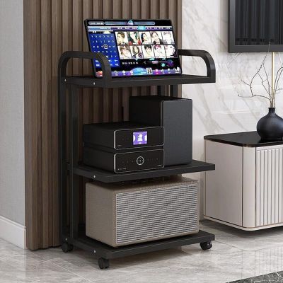 YVYKFZD 3/4-Tier AV Media Stand, Movable Audio Rack Component Cabinet, Open Stereo Cabinet Storage Wooden Shelf, Portable Multi-Function Media Storage Cabinet(Color:Black 3 Tier-19.6"X15.7"X34.6")