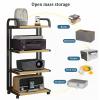 YVYKFZD 3/4-Tier AV Media Stand, Movable Audio Rack Component Cabinet, Open Stereo Cabinet Storage Wooden Shelf, Portable Multi-Function Media Storage Cabinet(Color:Black 3 Tier-19.6"X15.7"X34.6") view 3