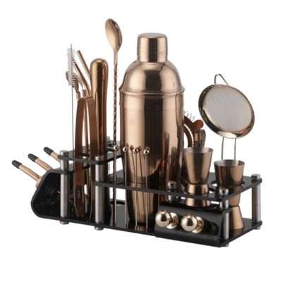 Martini Barware Mixing Tools 24pcs Cocktail Set Boston Shaker Mixer Stainless Drink Making Kit for Home Bar Use Home Bartending(Color:R)