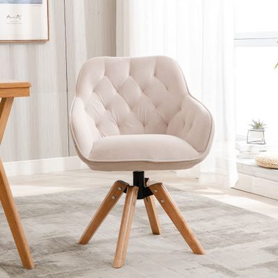 Generic Solid Wood Tufted Upholstered Armless Home Office Chair, Beige