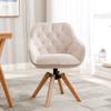 Generic Solid Wood Tufted Upholstered Armless Home Office Chair, Beige view 1