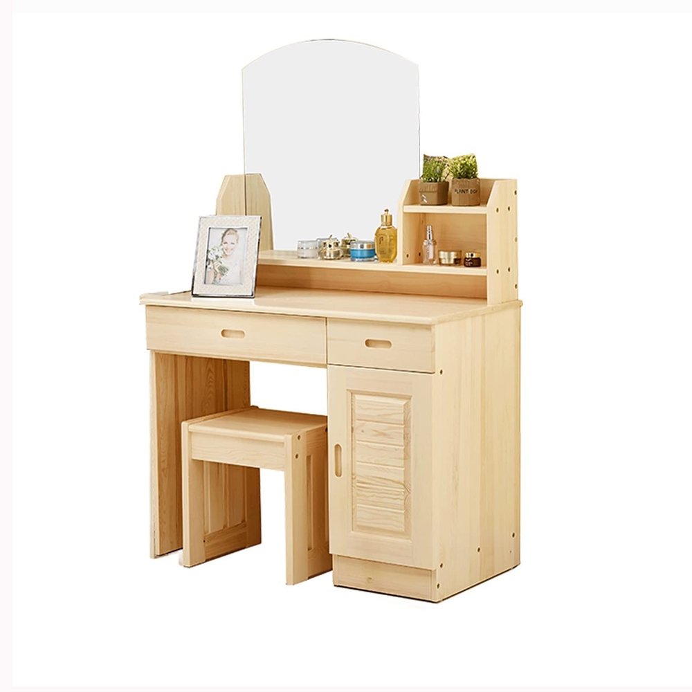 HEAIQI Vanity Desk Makeup Desk Makeup Table Vanity Table with Mirror Wood Dressing Table with 3 Drawers, Large Storage SpaceMakeup Storage for Bedroom Desk for Bedroom