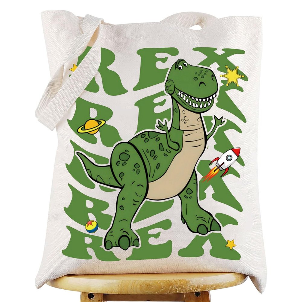 WZMPA Funny Rex Dinosaur Tote Bag Rex Lover Gift Rex Cartoon Reusable Grocery Bag Rex Merchandise (Rex Tote)