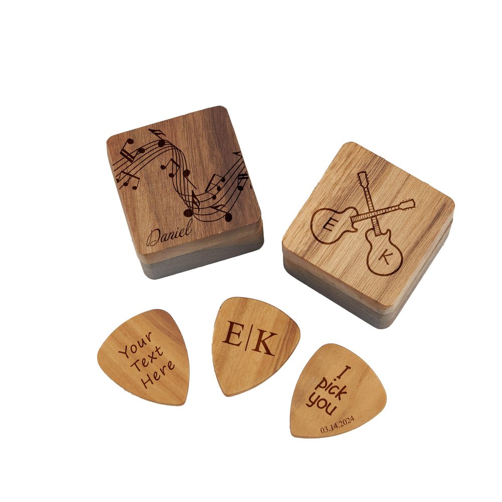 Jeclist Personalized Walnut Wood Guitar Picks with Case,Custom Guitar Picks Box for Fathers Day Gifts,Anniversary Gift for Husband,Boyfriend,Fathers Day Gift from Kids