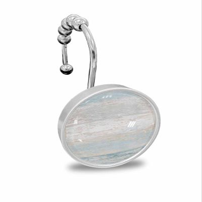 Ombre 12PCS Shower Curtain Hooks Rings, Vintage Blue Wood Grain Decorative Shower Curtain Hooks for Bathroom Stainless Steel Rustproof Shower Curtain Rings