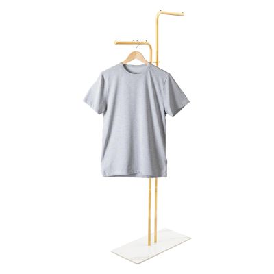 LUOSHALIYA Double L-Shaped Rods Coat Rack, Freestanding Coat Rack with Stabel Base, Entryway Coats Hanger Stand for Hallway, Bedroom, Living Room(Golden, White)