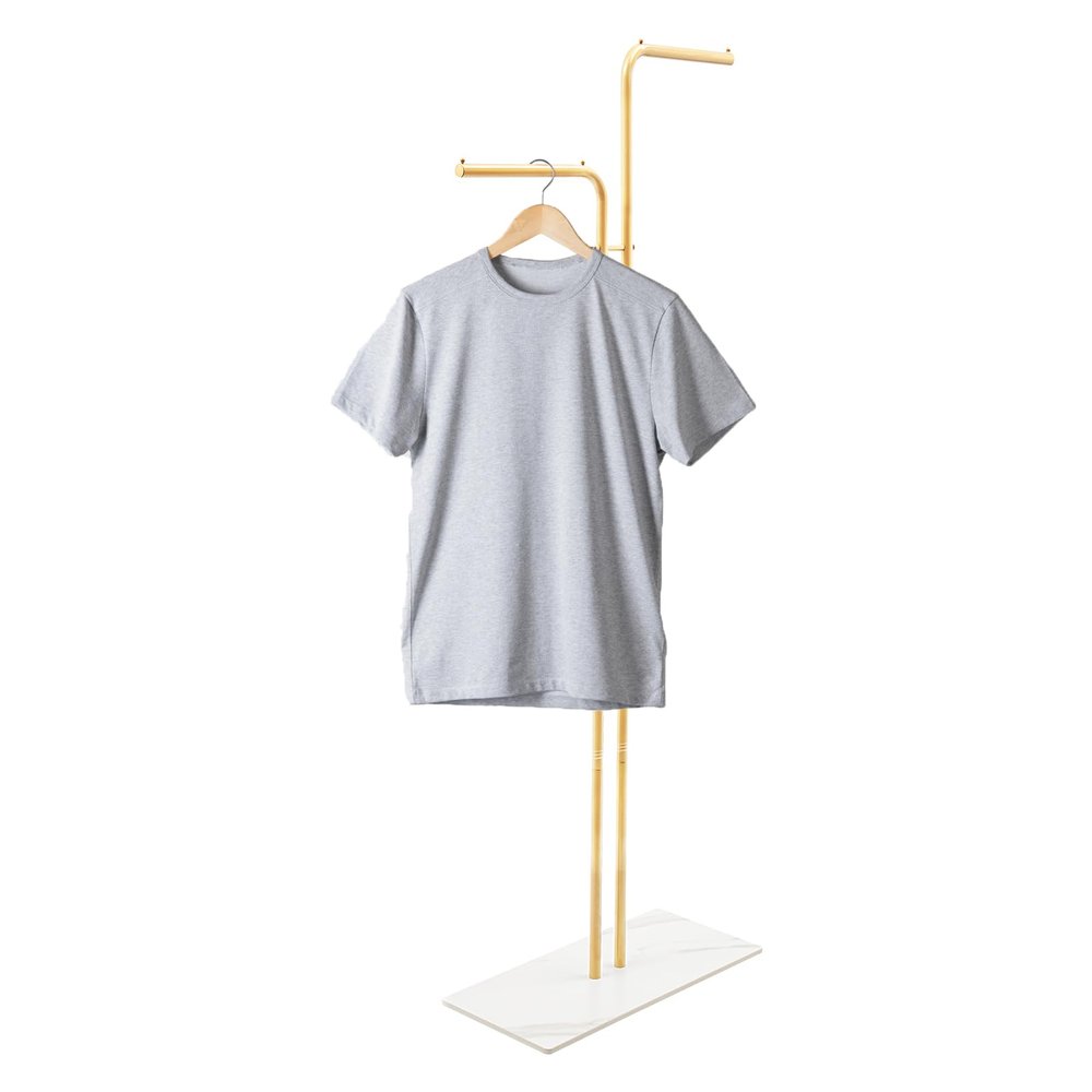 LUOSHALIYA Double L-Shaped Rods Coat Rack, Freestanding Coat Rack with Stabel Base, Entryway Coats Hanger Stand for Hallway, Bedroom, Living Room(Golden, White)