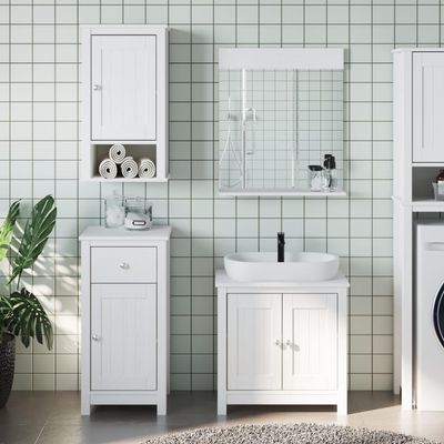 SKM 4 Piece Bathroom Furniture Set Berg White Solid Wood Pine (Weight-40KG)