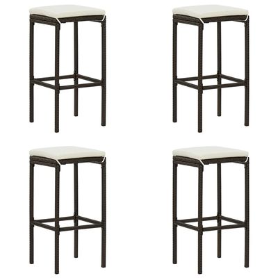 SKM Bar Stools with Cushions 4 pcs Brown Poly Rattan (Weight-26KG)
