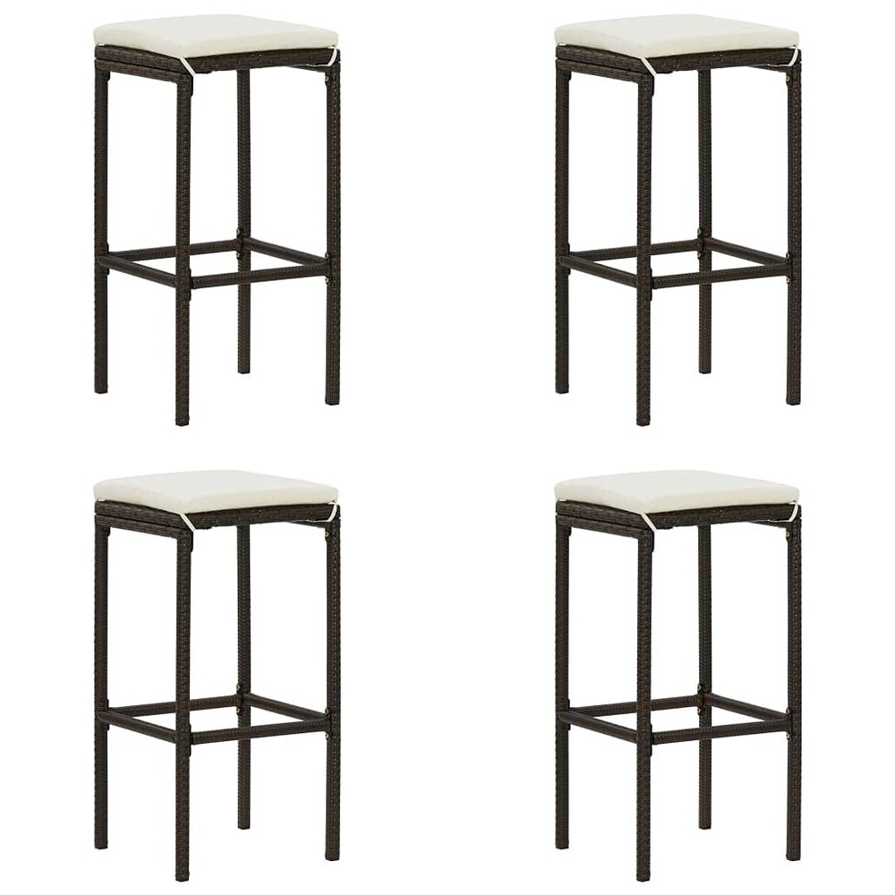 SKM Bar Stools with Cushions 4 pcs Brown Poly Rattan (Weight-26KG)