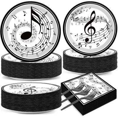 200Pcs Musical Note Plates Napkins Music Notes Themed Party Tableware Set Baby Shower Dinnerware Disposable Music Dessert Plates for Concert Birthday Party Baby Shower Decor Supplies Serve 50