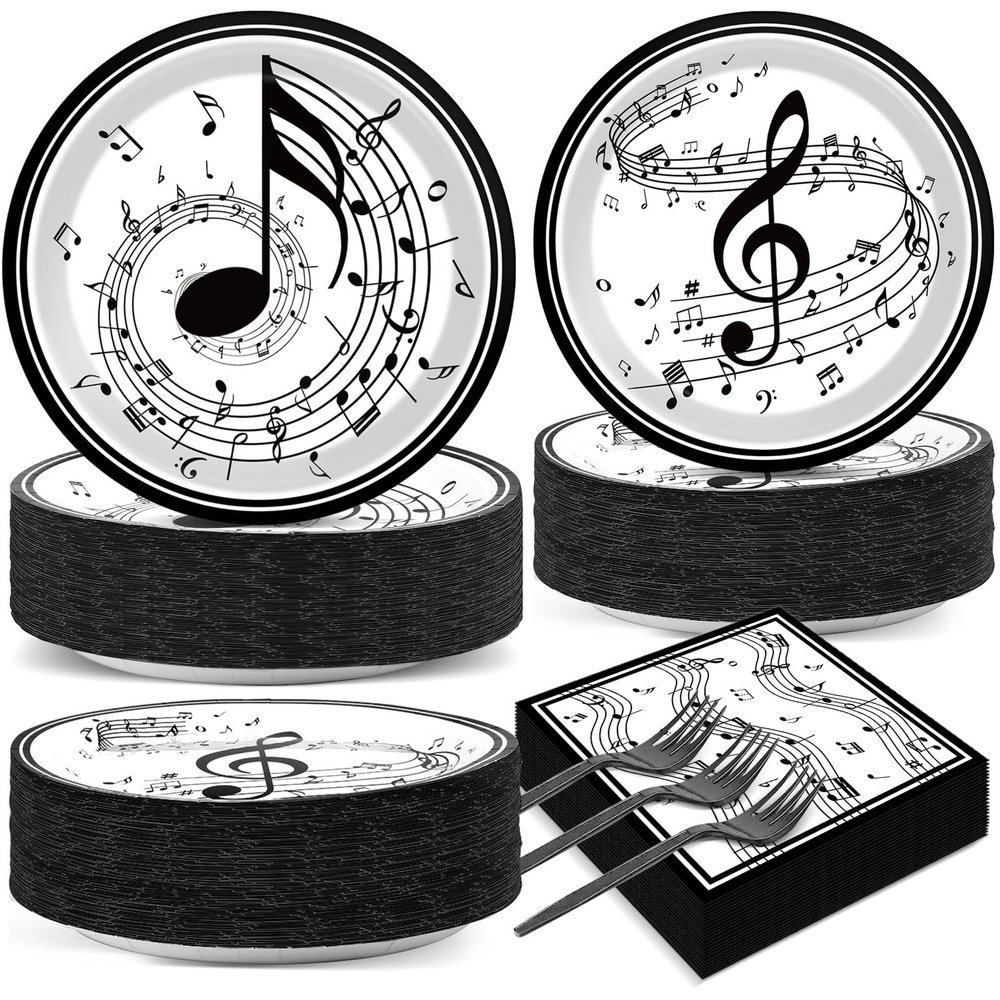 200Pcs Musical Note Plates Napkins Music Notes Themed Party Tableware Set Baby Shower Dinnerware Disposable Music Dessert Plates for Concert Birthday Party Baby Shower Decor Supplies Serve 50