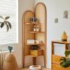 4-Tier Corner Bookshelf, Rattan & Solid Wood Bookcase with Sturdy Thickened Wooden Layers, Freestanding Storage Shelf for Living Room, Home Office, Small Space(43x43x158cm(17x17x62in), Yellow) view 1