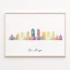 San Diego Skyline Print, Watercolor Cityscape, United States Wall Art Poster, Cityscape Minimalist Wall Art view 1