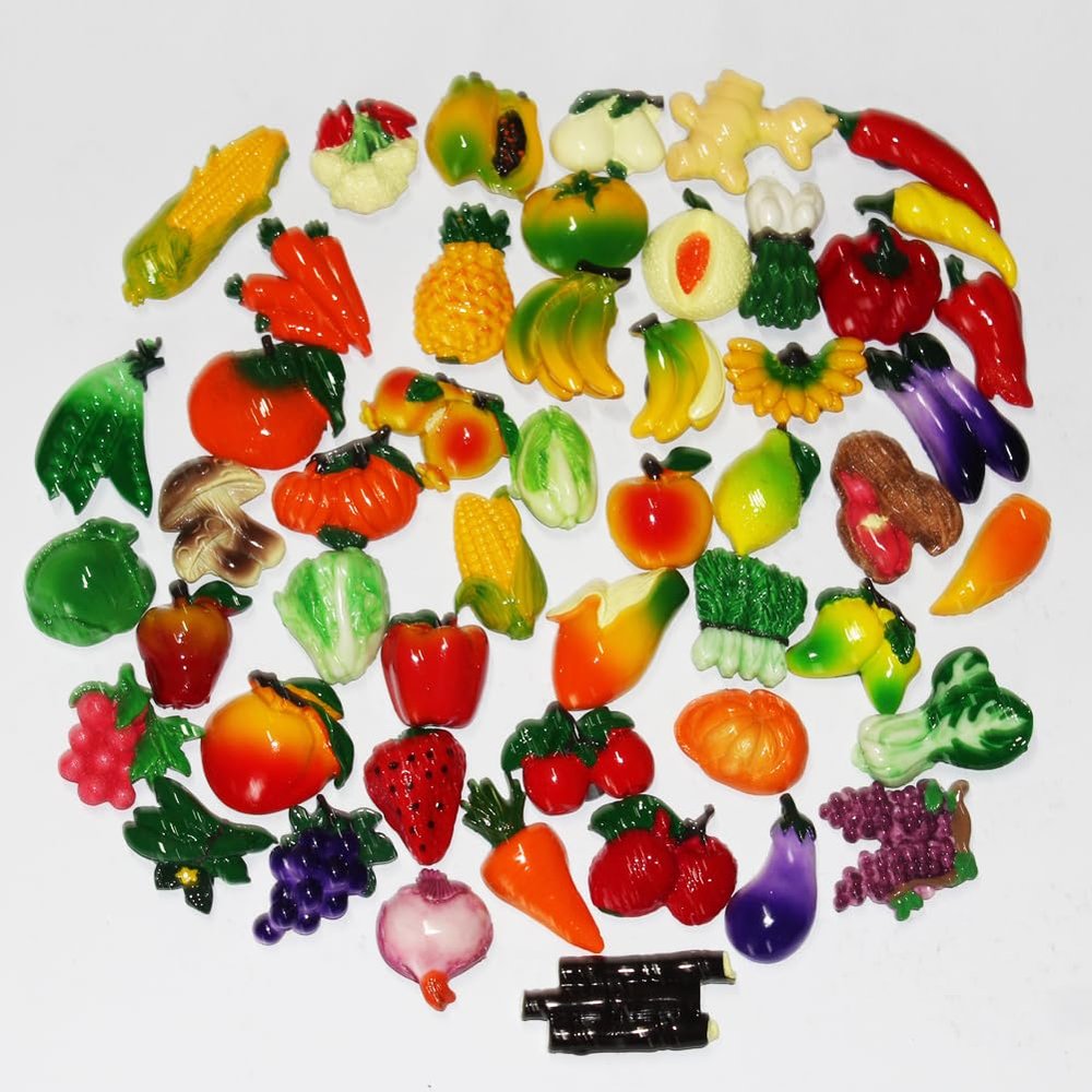 50 PCS Magnetic Fruit Vegetables Fridge Magnets Funny Cute Refrigerator Decoration for Magnetic Whiteboard, School Learing, Office, Teaching