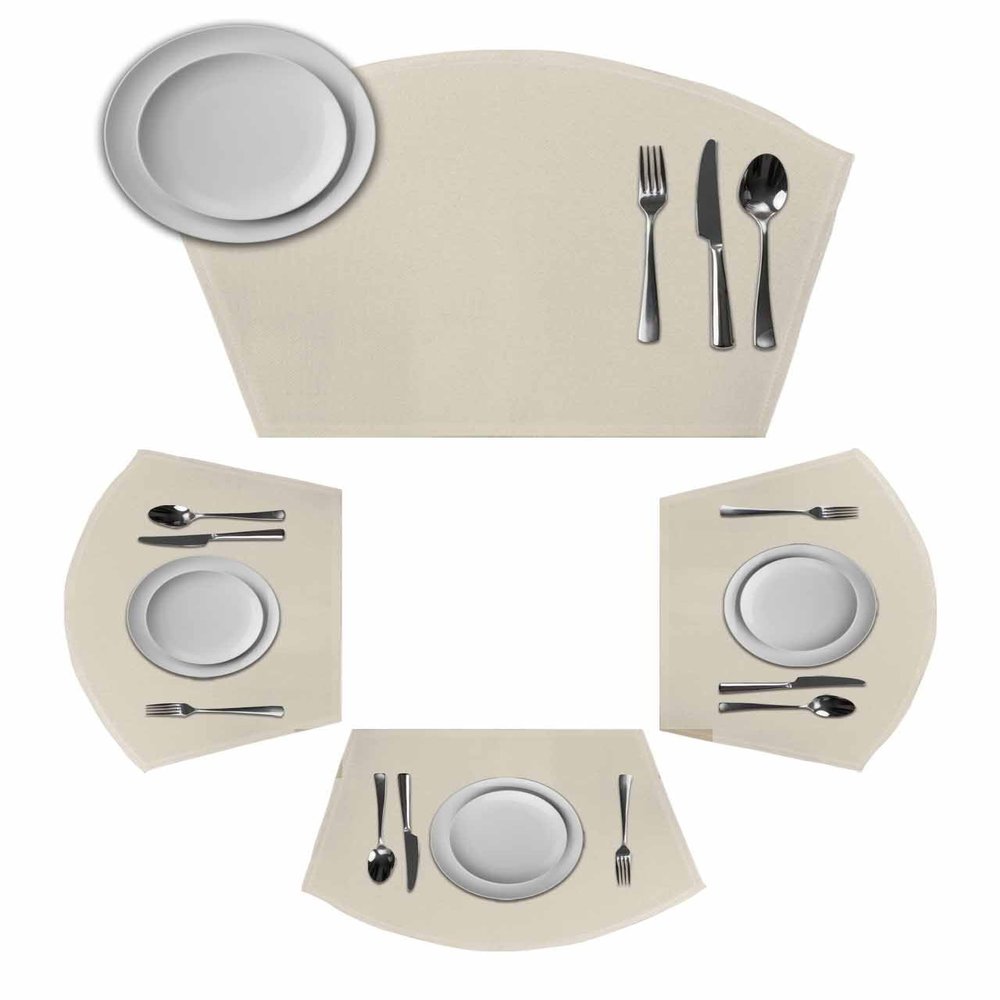 Ldtrchee Round Table Placemats Set of 6, Ivory White Wedge Shaped Place Mat for Dining Table, Modern Pure Ivory White Heat Insulation Non-Slip Table Mats for Kitchen Decor