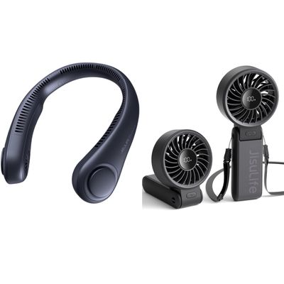 JISULIFE FA14 Hands Free Neck Fan & 2024 3-IN-1 Handheld Fan Life7 with Powerful Wind and Foldable Design