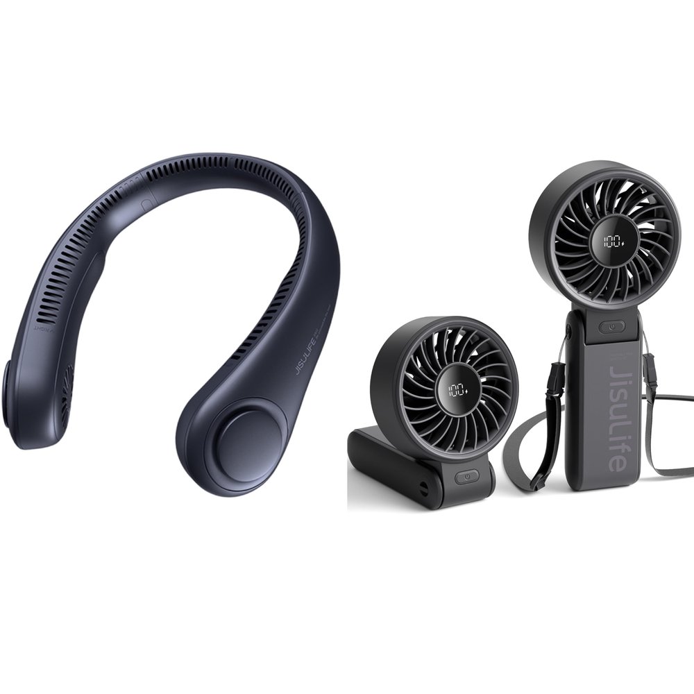 JISULIFE FA14 Hands Free Neck Fan & 2024 3-IN-1 Handheld Fan Life7 with Powerful Wind and Foldable Design