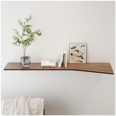 EWART WOODS Floating Shelf Wall Mounted, Walnut Hanging Shelving, Curved Living Room Decor, Wooden Bracketless Etagere, Bookshelf Geometric, Folder Corner (Walnut, Medium (35.4 in))