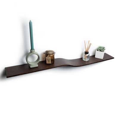 EWART WOODS Floating Shelf Wall Mounted, Walnut Hanging Shelving, Curved Living Room Decor, Wooden Bracketless Etagere, Wavy Bookshelf Geometric (Walnut, Small (23.6in))