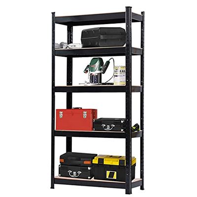 5 Tier Heavy Duty Metal Shelving Rack Unit Garage Storage Shelf Black UK