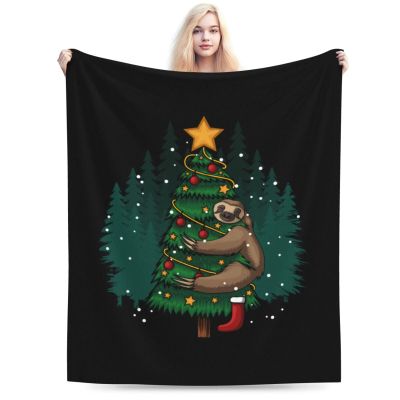 BASTU Sloth Hugging Christmas Tree Throw Blanket for Men Women Couch Bed Sofa Throw Blanket 60""x50"" Blankets, Black