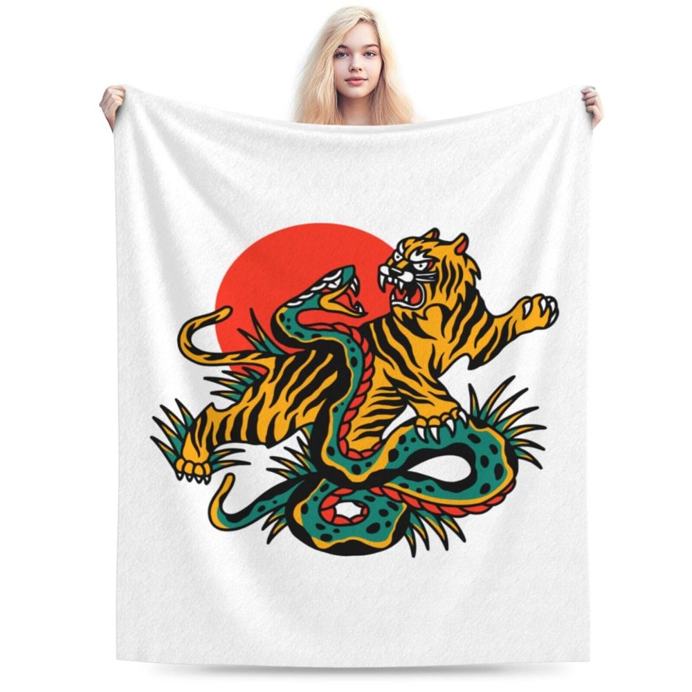 Tiger and Snake Fighting Throw Blanket for Men Women Couch Bed Sofa Throw Blanket 60"x50" Blankets
