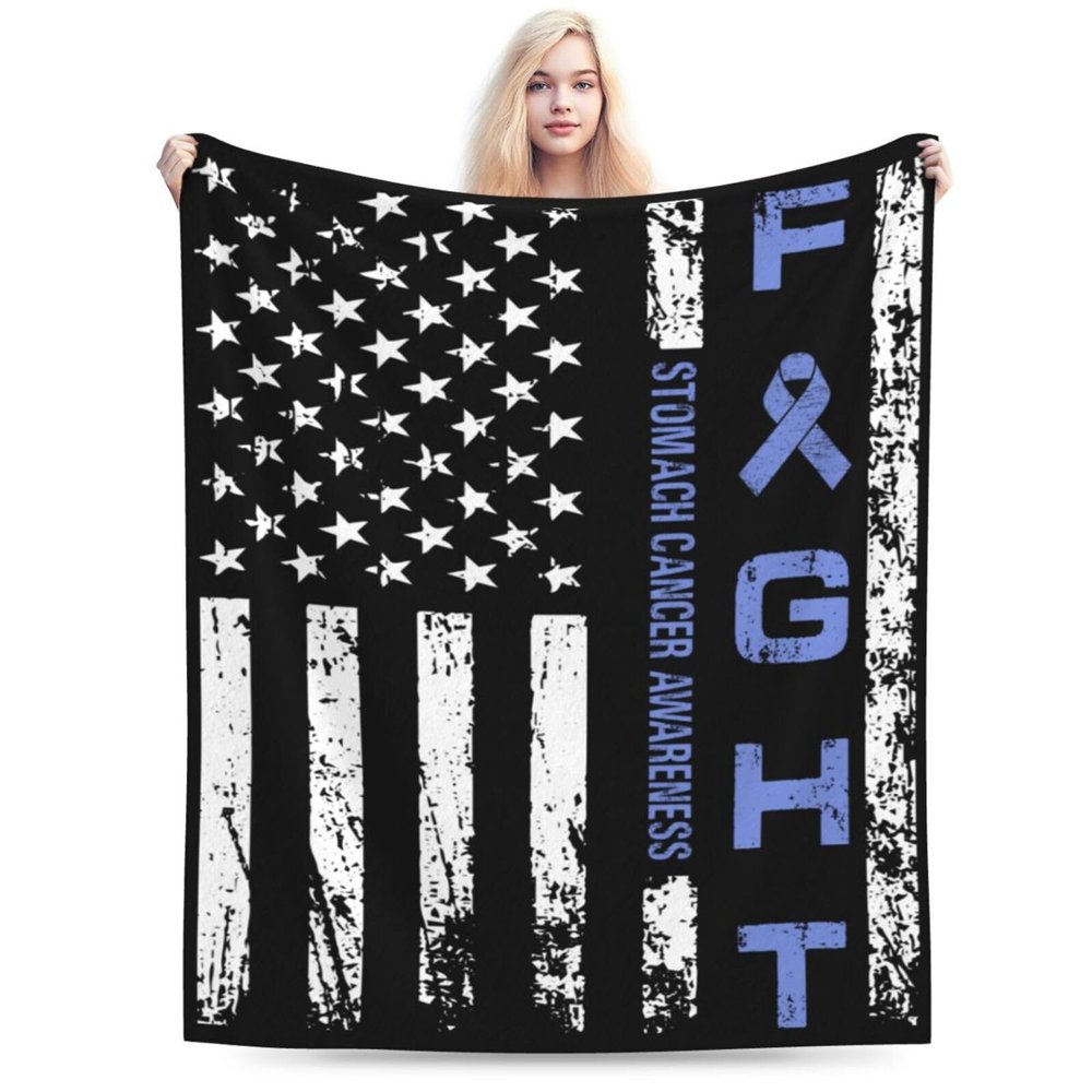 American Flag Stomach Cancer Awareness Fight Throw Blanket for Men Women Couch Bed Sofa Throw Blanket 60"x50" Blankets