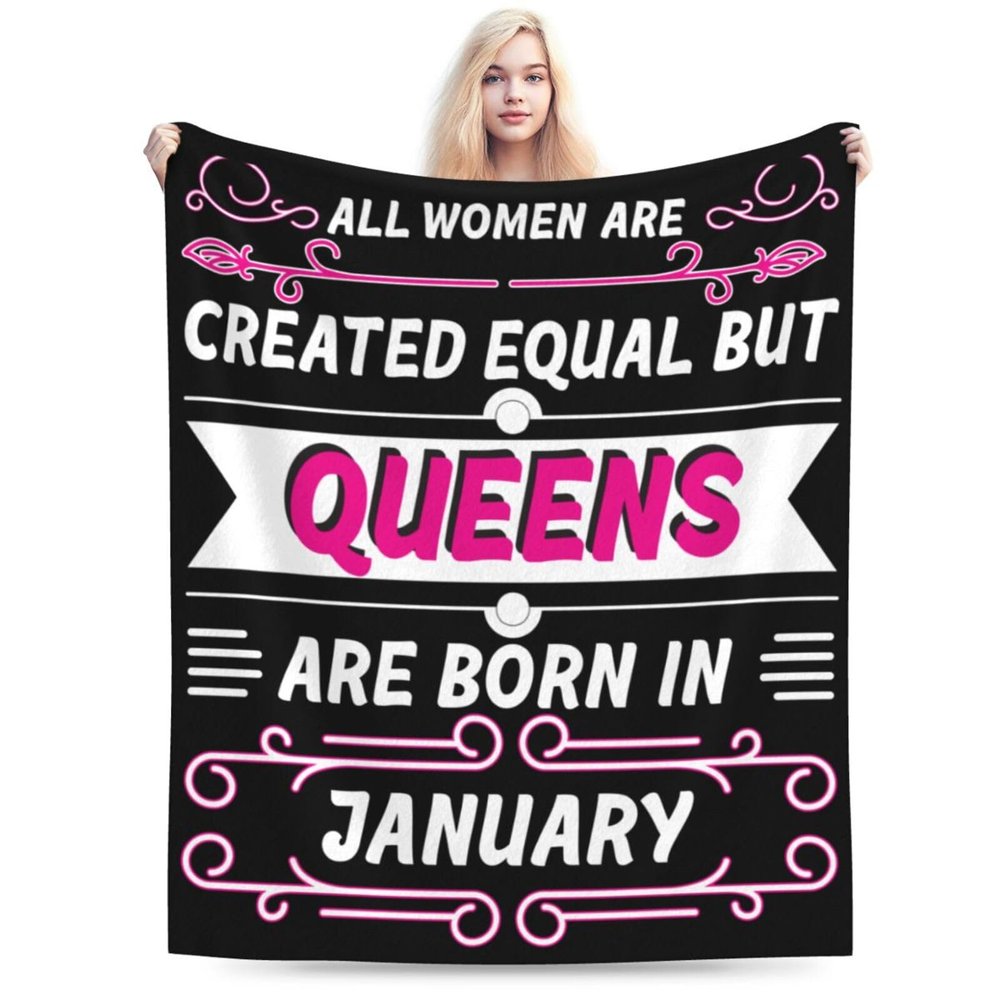 BASTU All Women are Created Equal But Queens are Born in January Throw Blanket for Men Women Couch Bed Sofa Throw Blanket 60""x50"" Blankets, Black