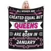 BASTU All Women are Created Equal But Queens are Born in January Throw Blanket for Men Women Couch Bed Sofa Throw Blanket 60""x50"" Blankets, Black view 1